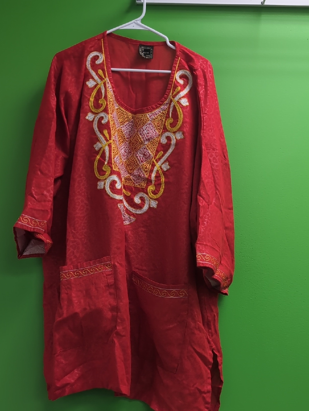 Embroidered Red Unisex Dashiki Tunic Top W/ Matching Hat